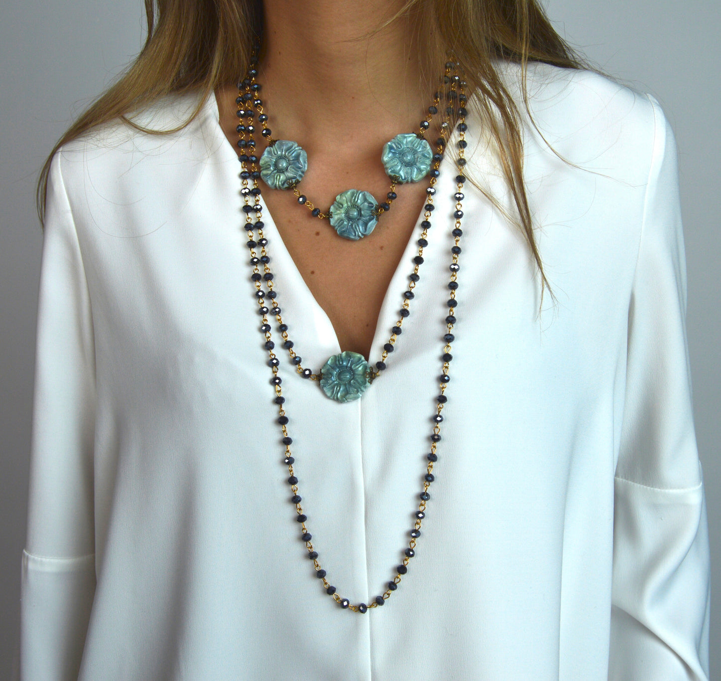 Collar Triple Vuelta Azul